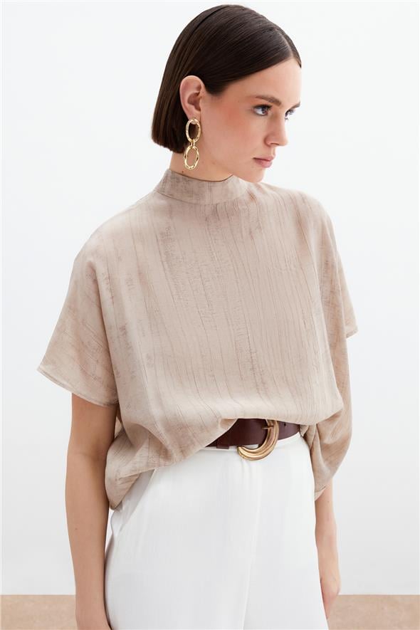 Desenli Salaş Bluz - Bej