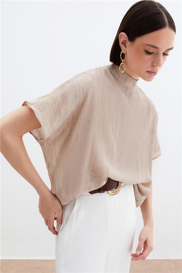 Desenli Salaş Bluz - Bej