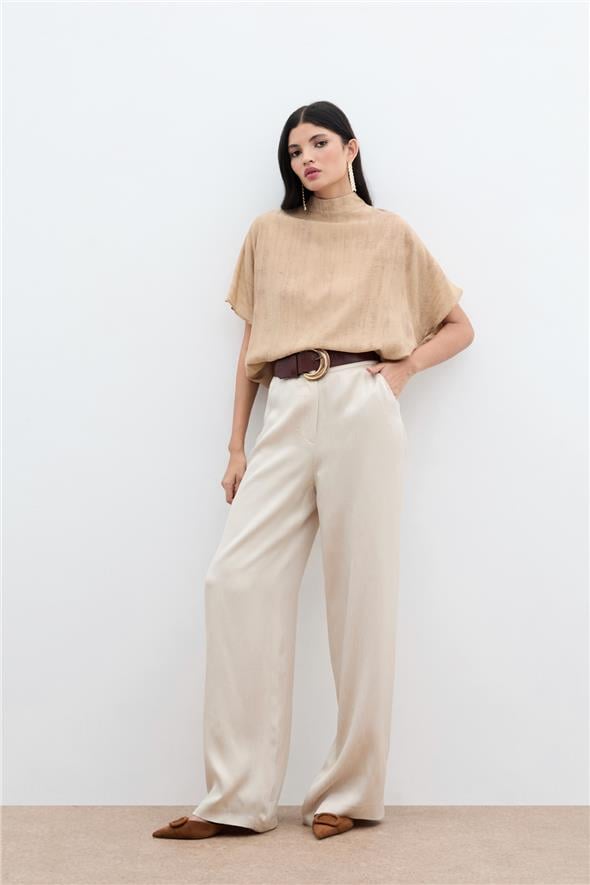 Desenli Salaş Bluz - Camel