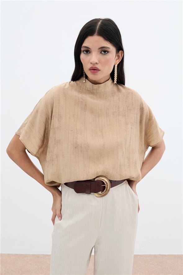 Desenli Salaş Bluz - Camel