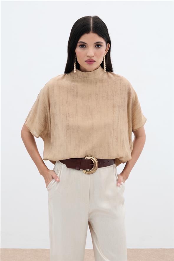 Desenli Salaş Bluz - Camel