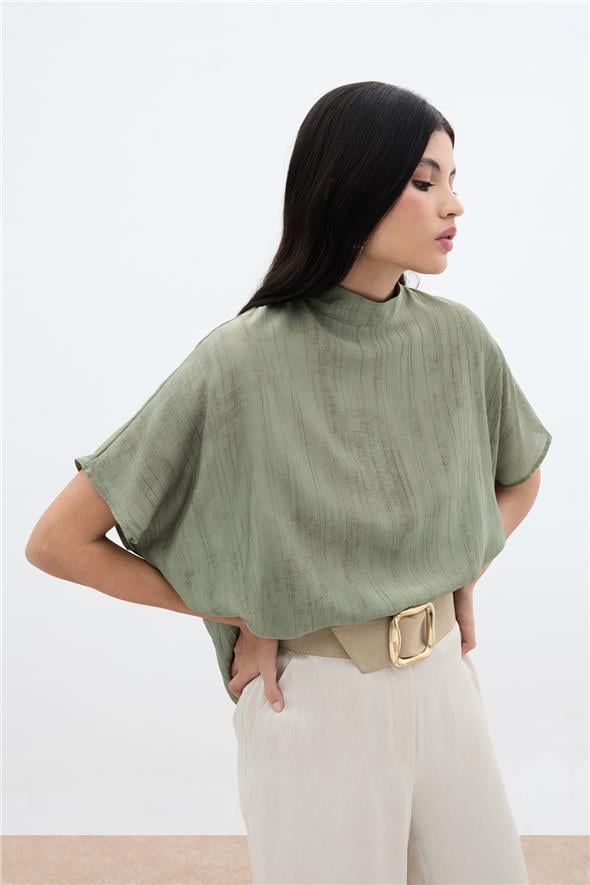 Desenli Salaş Bluz - Haki