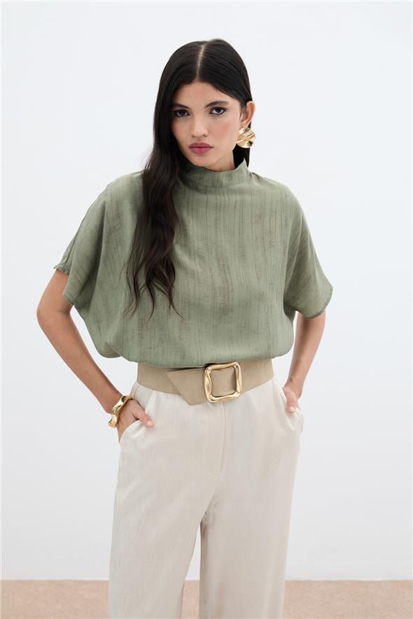 Desenli Salaş Bluz - Haki