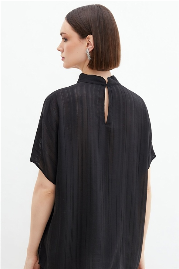 Desenli Salaş Bluz - Siyah