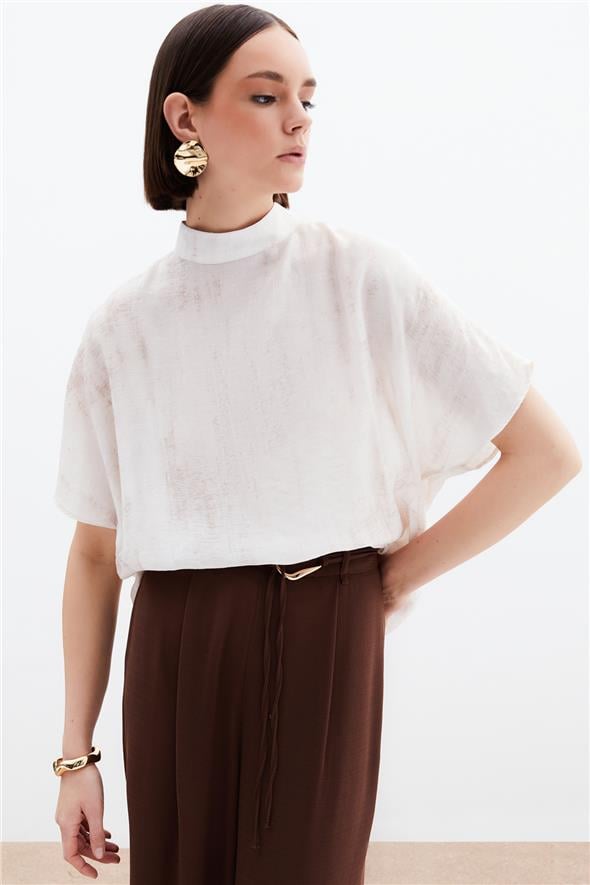 Desenli Salaş Bluz - Taş