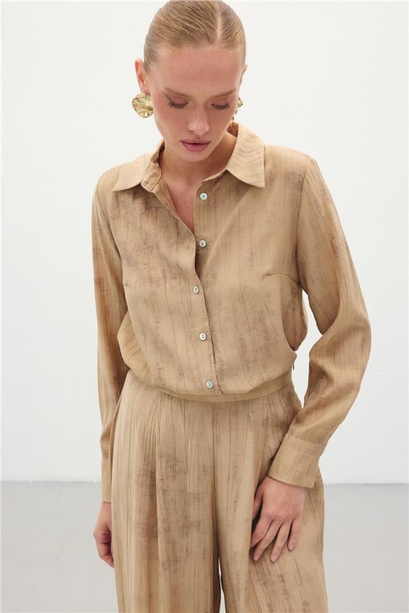 Desenli Salaş Gömlek - Camel