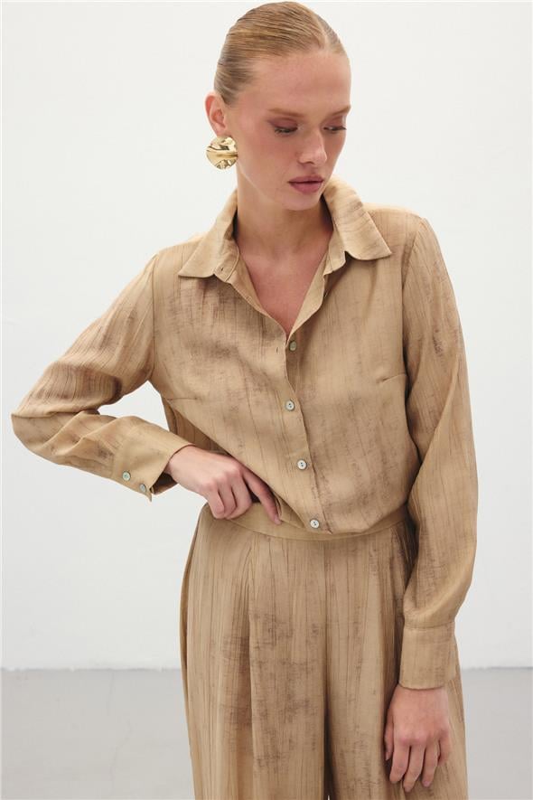 Desenli Salaş Gömlek - Camel