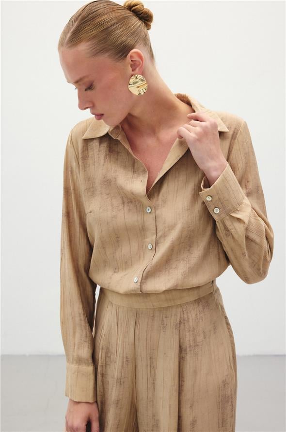 Desenli Salaş Gömlek - Camel