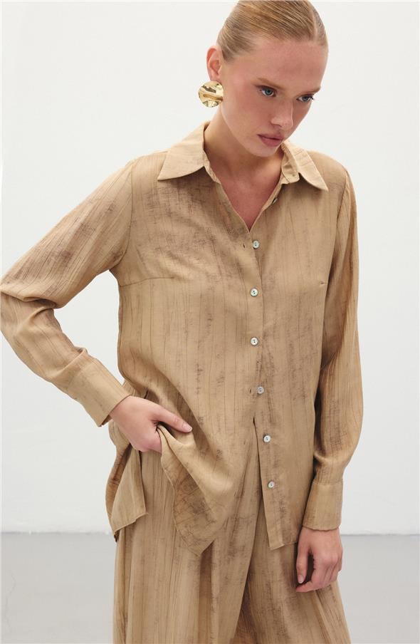 Desenli Salaş Gömlek - Camel