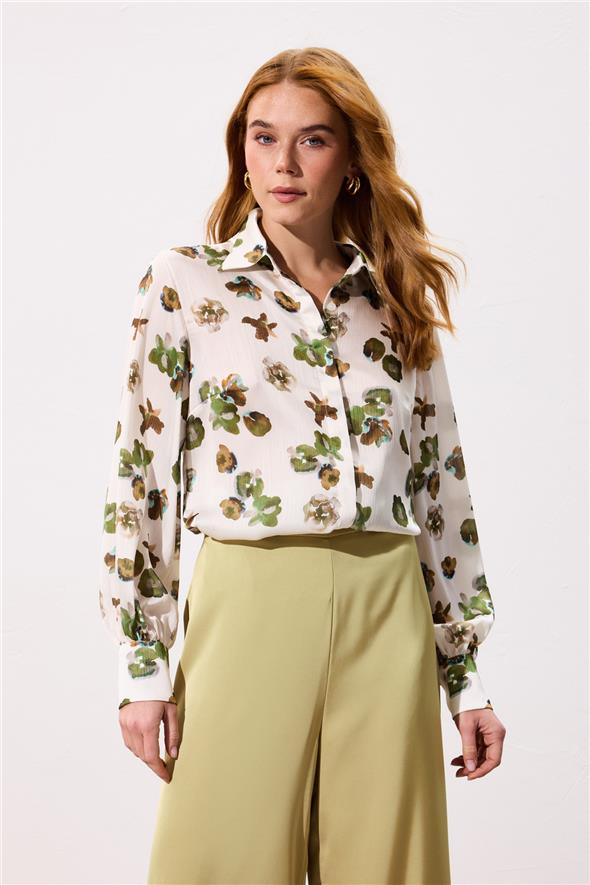 Desenli Salaş Gömlek - Haki