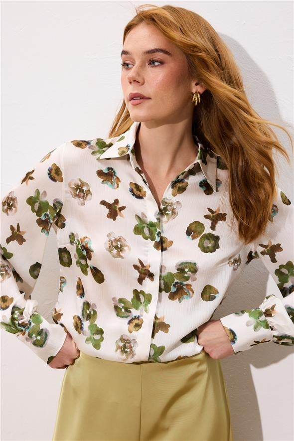 Desenli Salaş Gömlek - Haki