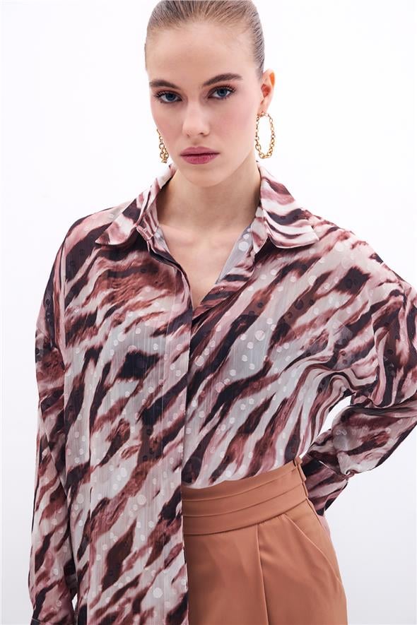 Desenli Salaş Gömlek - Kahve