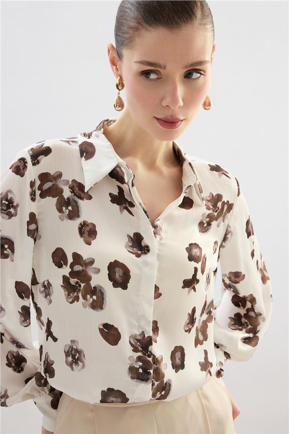 Desenli Salaş Gömlek - Kahve