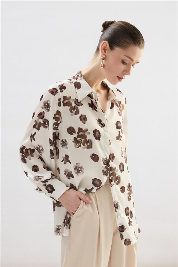 Desenli Salaş Gömlek - Kahve