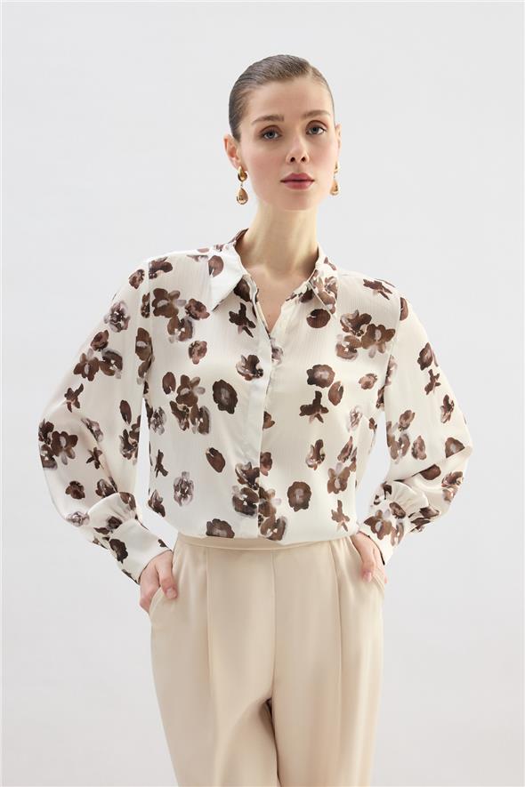 Desenli Salaş Gömlek - Kahve