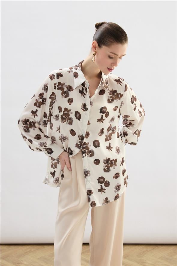 Desenli Salaş Gömlek - Kahve