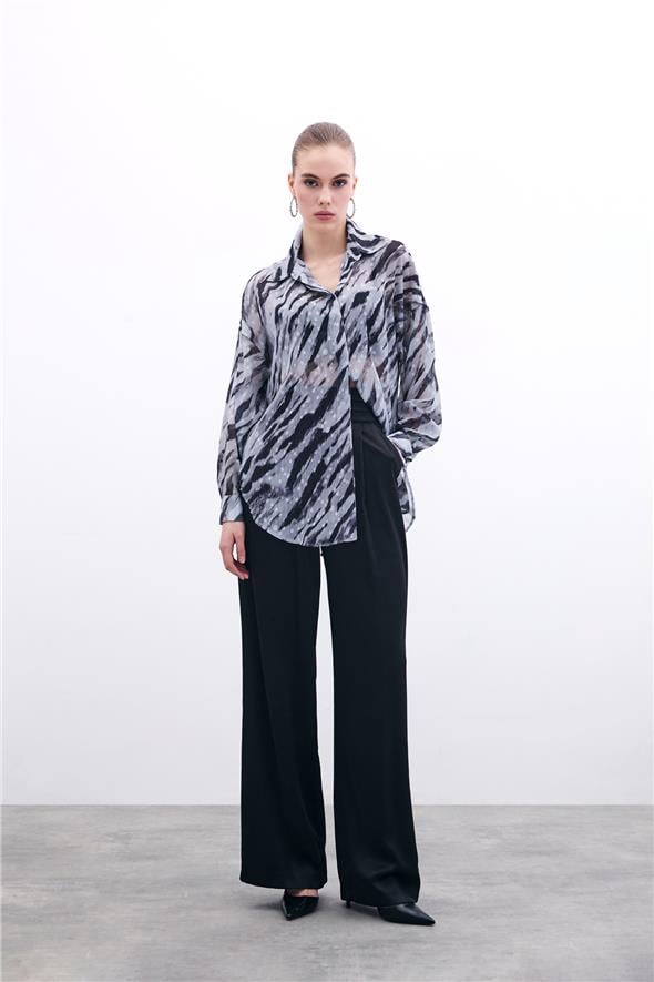 Desenli Salaş Gömlek - Siyah