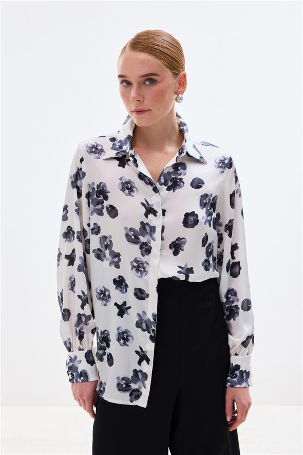 Desenli Salaş Gömlek - Siyah