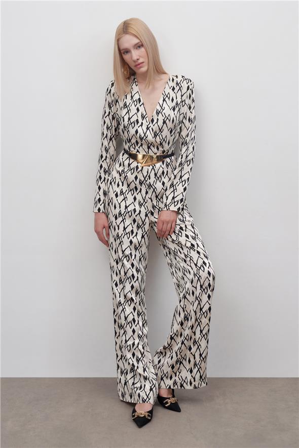 Desenli Saten Tulum - Bej