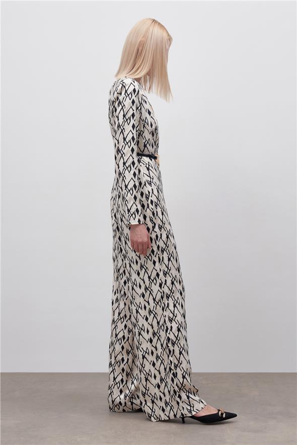 Desenli Saten Tulum - Bej