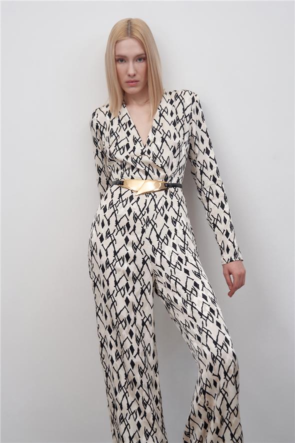 Desenli Saten Tulum - Bej