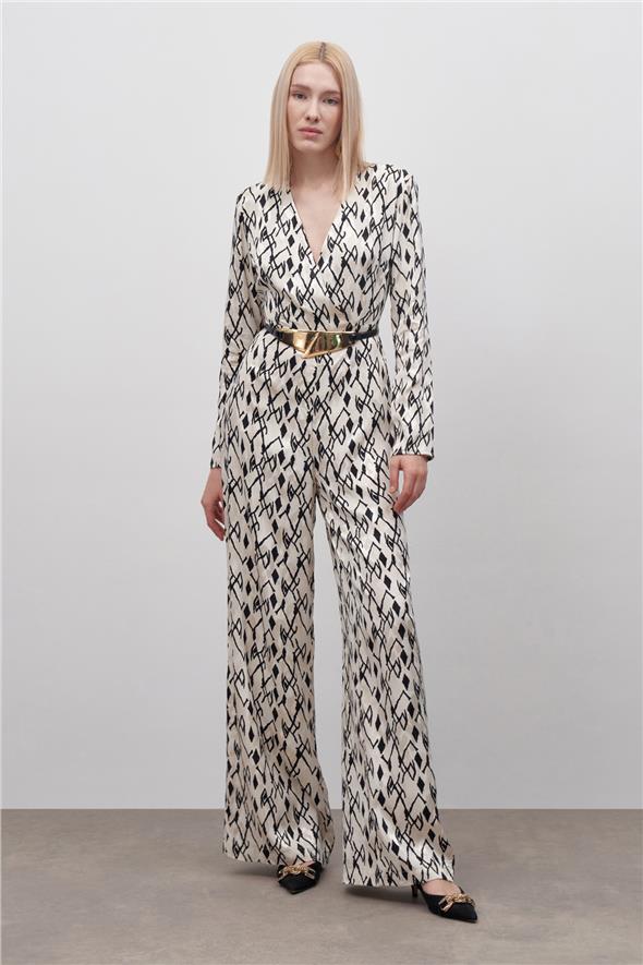 Desenli Saten Tulum - Bej