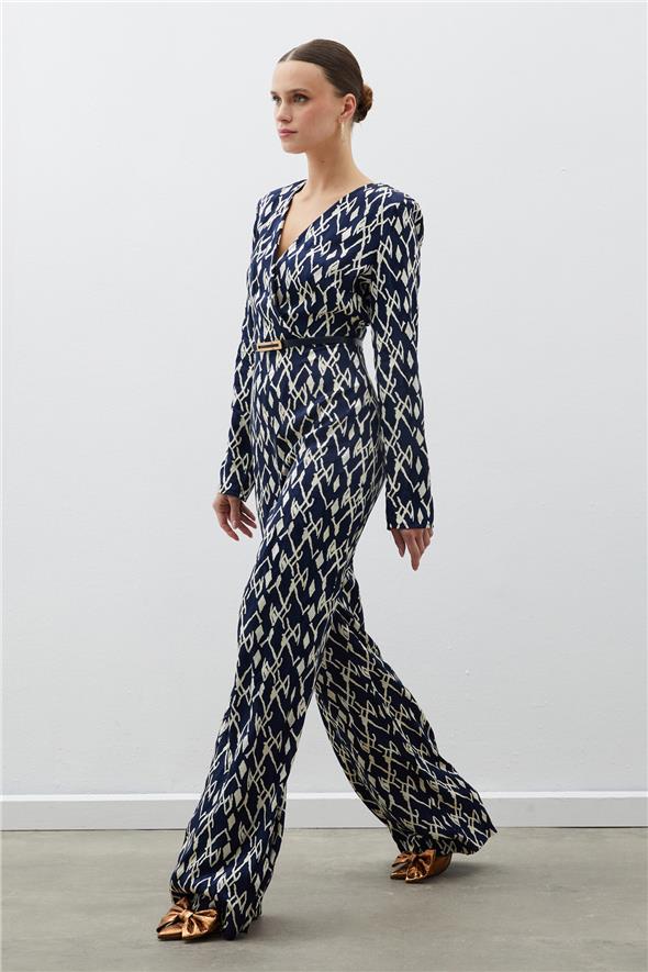 Desenli Saten Tulum - Lacivert