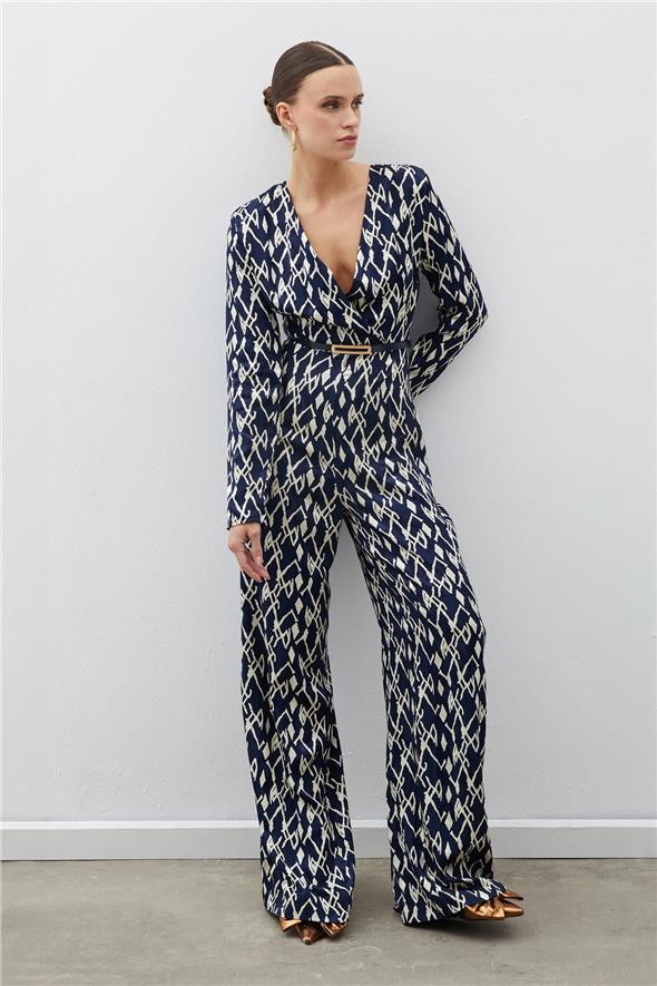 Desenli Saten Tulum - Lacivert