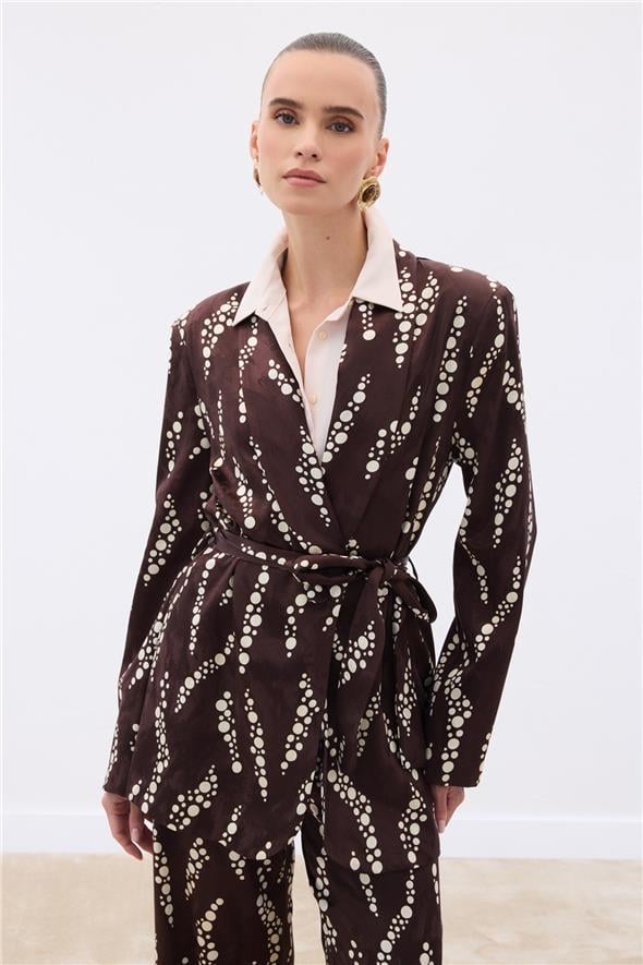 Desenli Uzun Ceket - Kahve