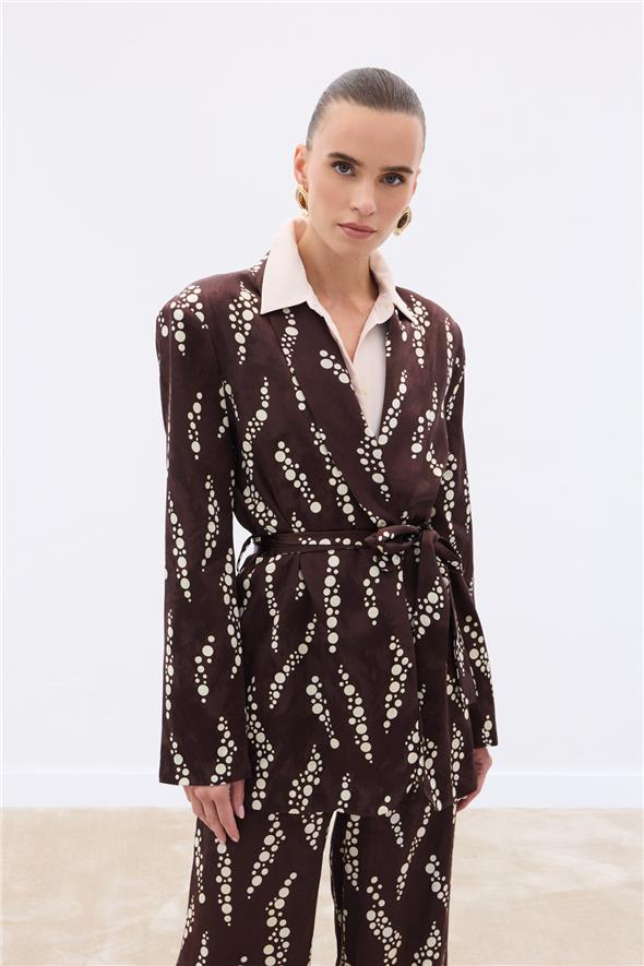 Desenli Uzun Ceket - Kahve