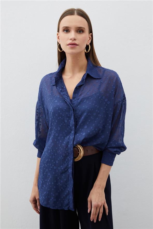 Desenli Uzun Gömlek - Lacivert