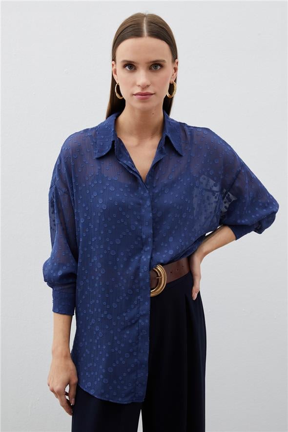 Desenli Uzun Gömlek - Lacivert
