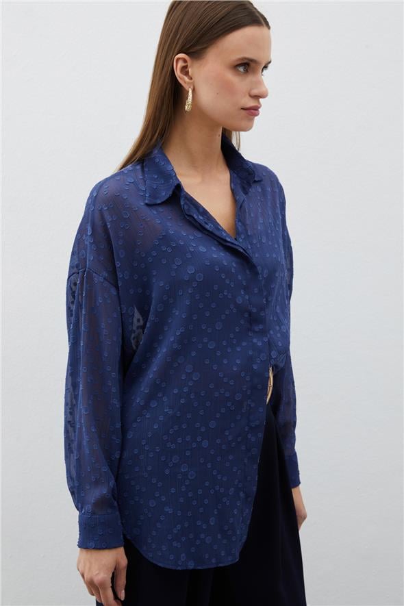 Desenli Uzun Gömlek - Lacivert