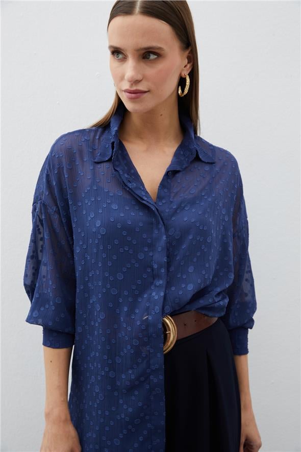 Desenli Uzun Gömlek - Lacivert