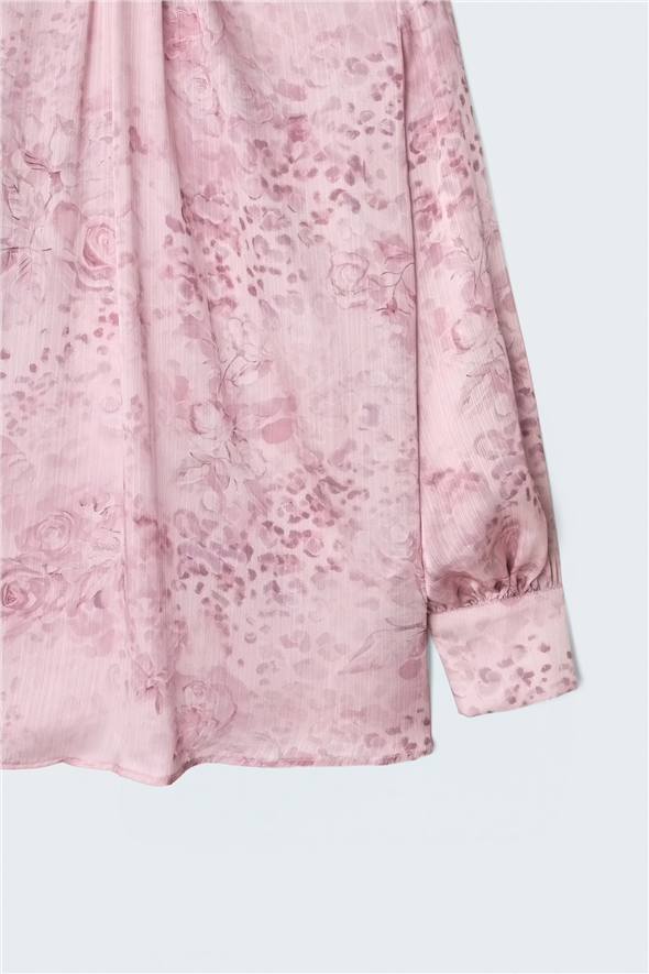 Desenli Uzun Kollu Bluz - Pembe