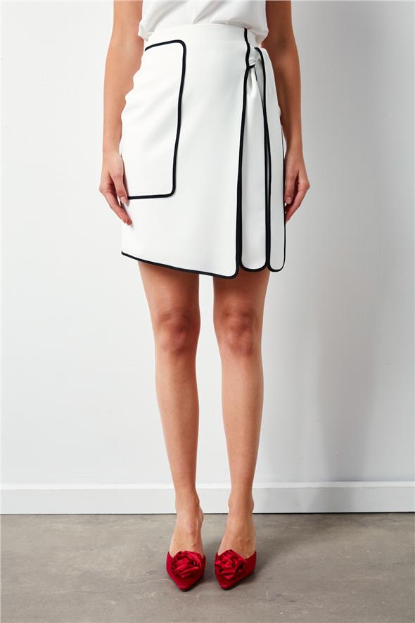 Detaylı Mini Etek - EKRU