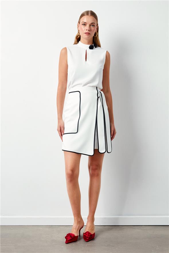 Detaylı Mini Etek - EKRU