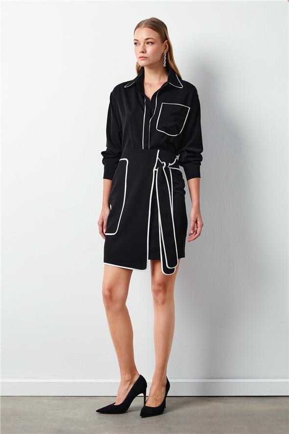 Detaylı Mini Etek - SİYAH