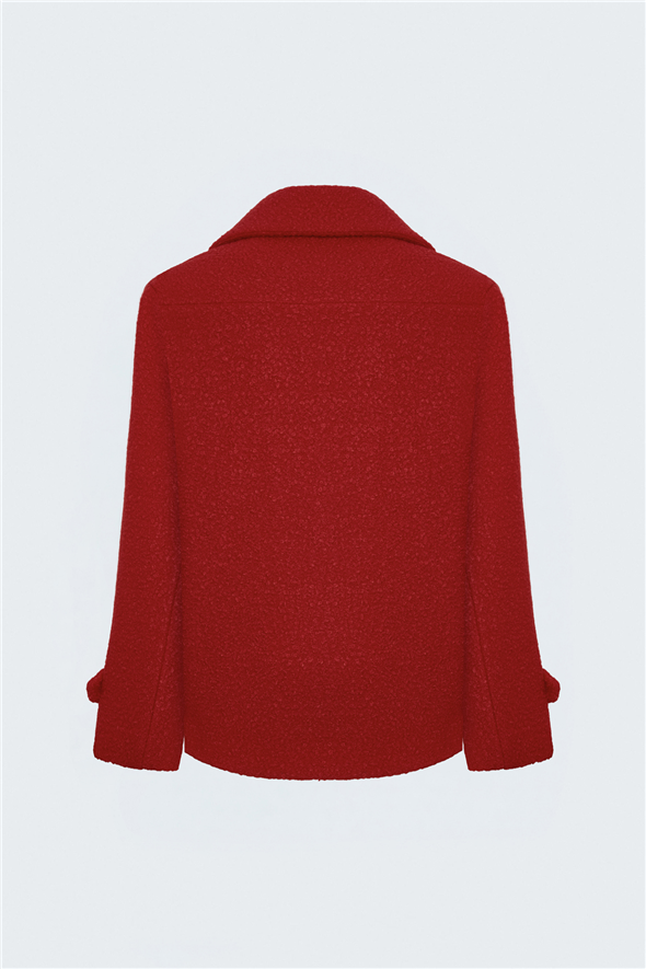 Dokulu Buklet Kısa Kaban - Kırmızı