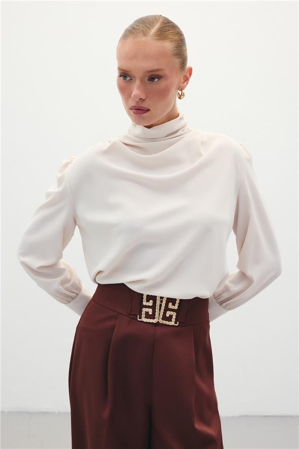 Drape Detaylı  Bluz - Bej