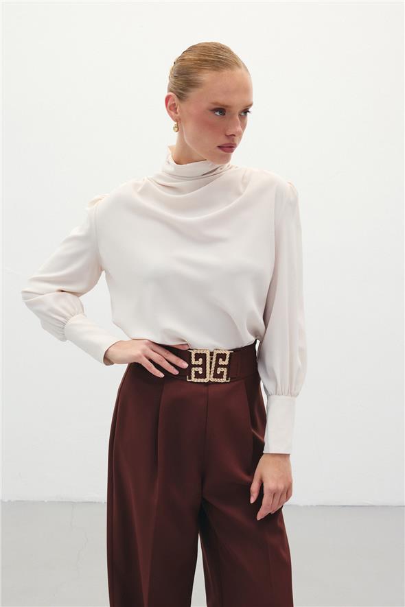 Drape Detaylı  Bluz - Bej