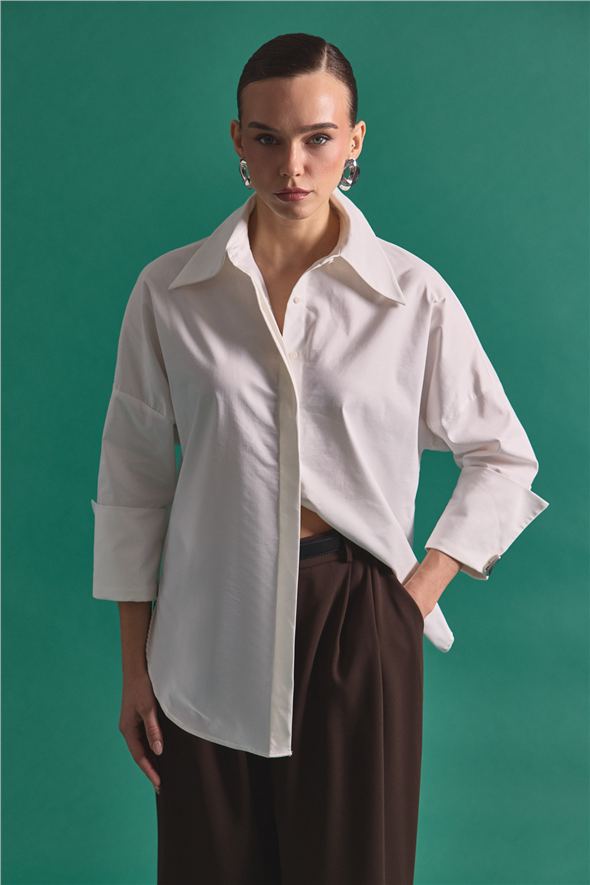 Düğme Detaylı Gömlek - Ekru