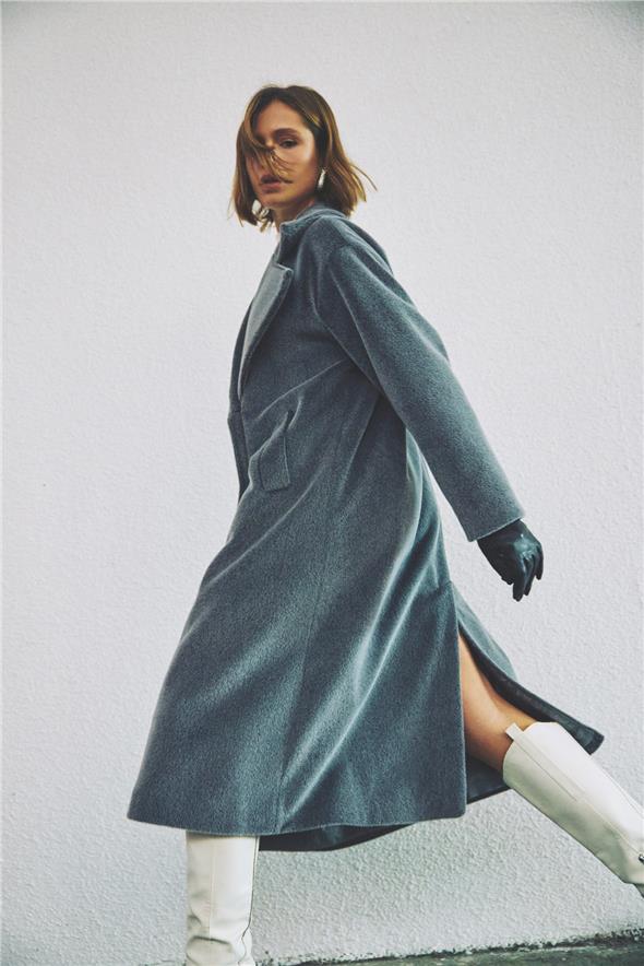 Düğme Detaylı Uzun Kaban - Antrasit