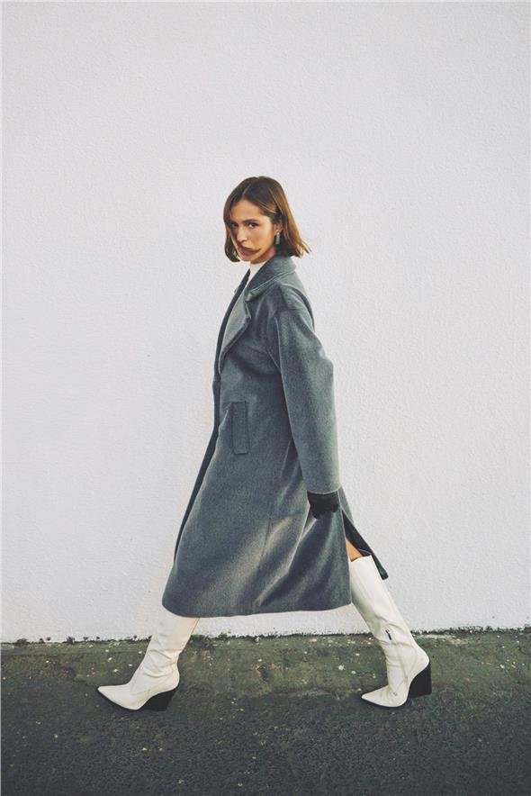 Düğme Detaylı Uzun Kaban - Antrasit