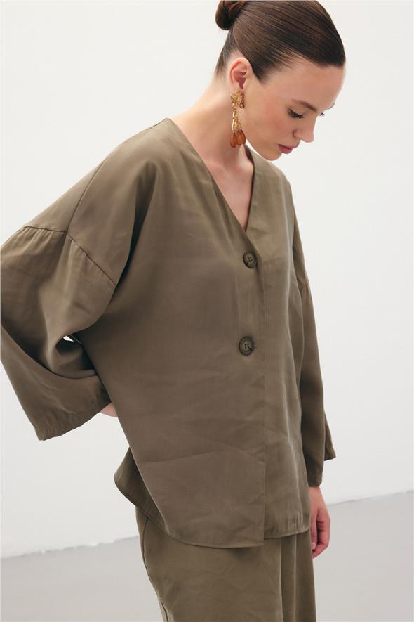 Düğmeli Kimono - Haki