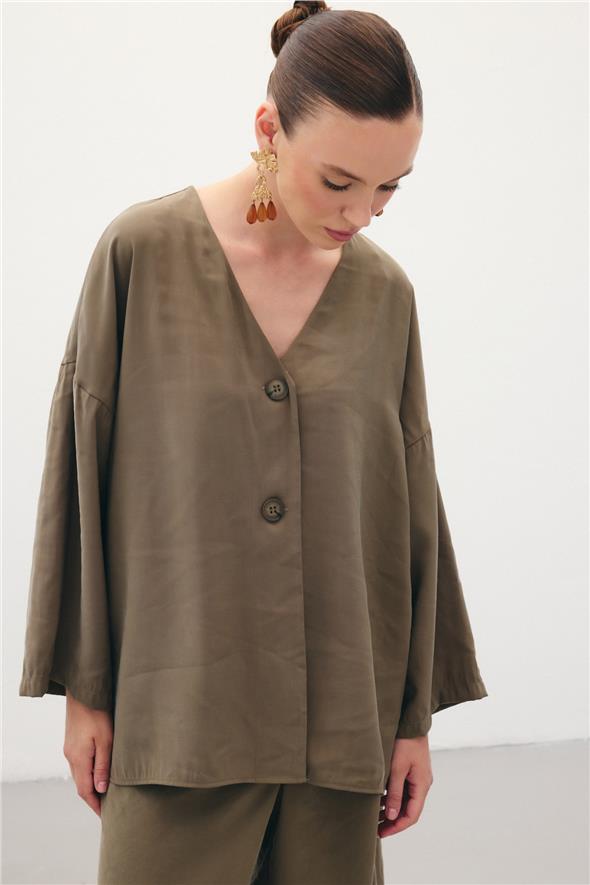 Düğmeli Kimono - Haki