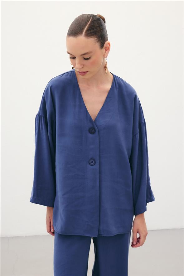 Düğmeli Kimono - İndigo