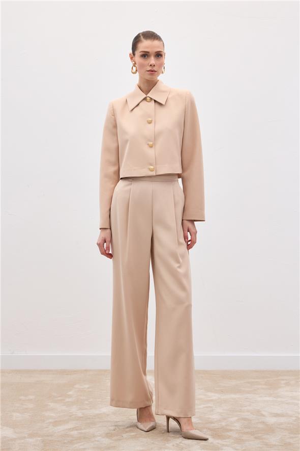 Düğmeli Kısa Ceket - Bej