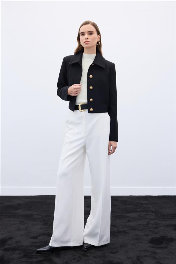 Düğmeli Kısa Ceket - Siyah