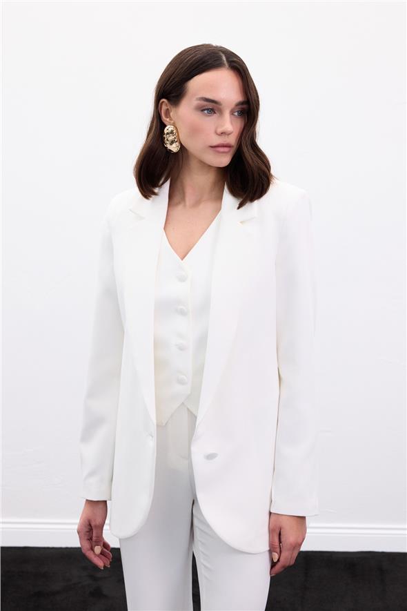 Düğmeli Klasik Ceket - Ekru